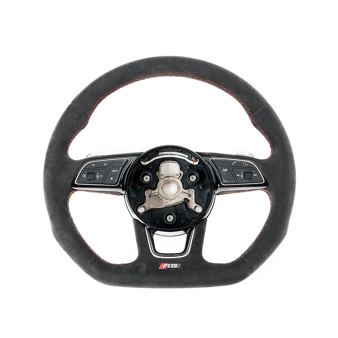B9 RS4 Steering Wheel Black Alcantara Red Stitch Black Forest