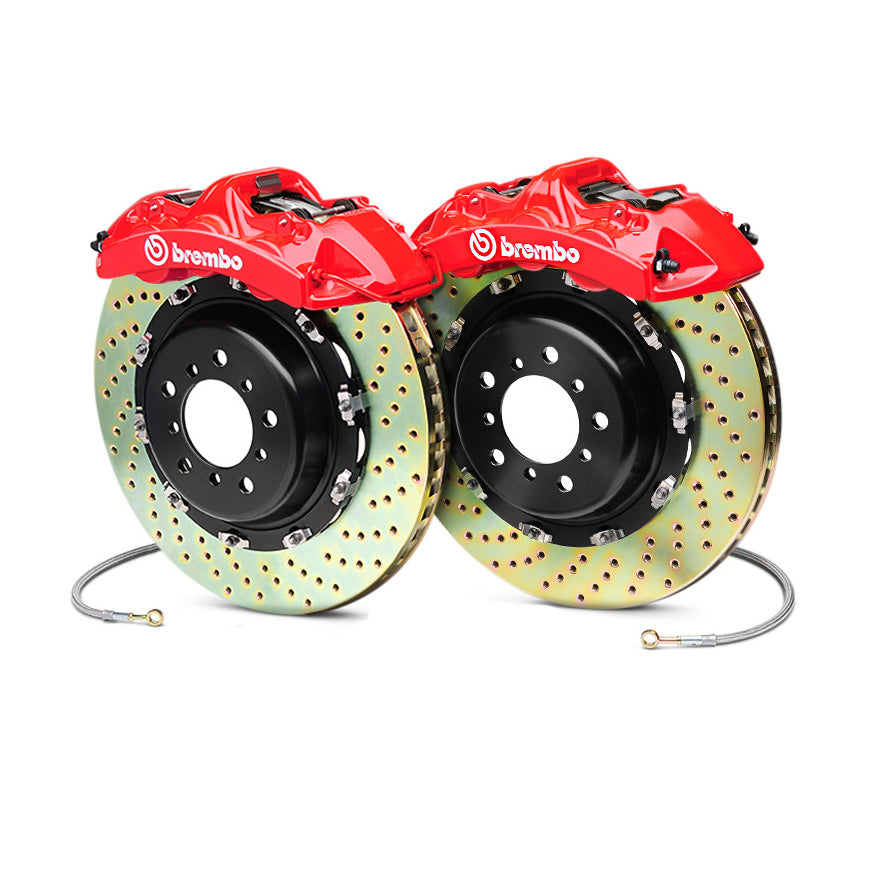 Brembo 99-07 Evo VI/VII/VIII/IXFront GT BBK 6 Piston Cast 355x32 2pc Rotor Slotted Type3- Yellow main image 1