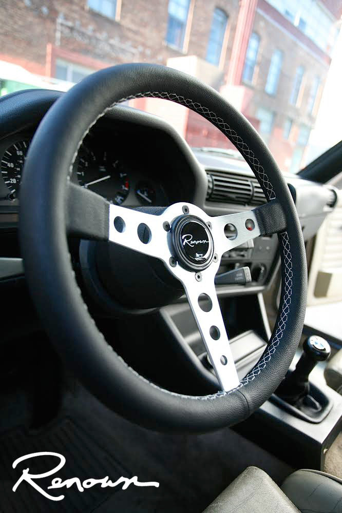 Renown Monaco Steering Wheel - Silver w/ White Stitching