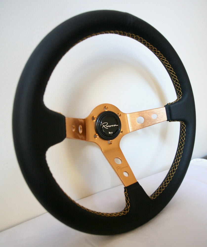 Renown 100 Steering Wheel - Gold Spokes w/ Gold Stitching